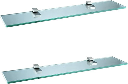 XVL Bathroom Glass Shelf 23.6 Inch Tempered Glass Storage Brushed 2 Pieces GS3002AX-2