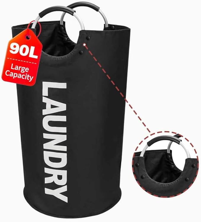90L Large Laundry Basket Laundry Hamper Dirty Clothes Hamper with Handle Freestanding Collapsible Laundry Hamper 600D Oxford Fabric Waterproof with Handles Black (1-PACK)