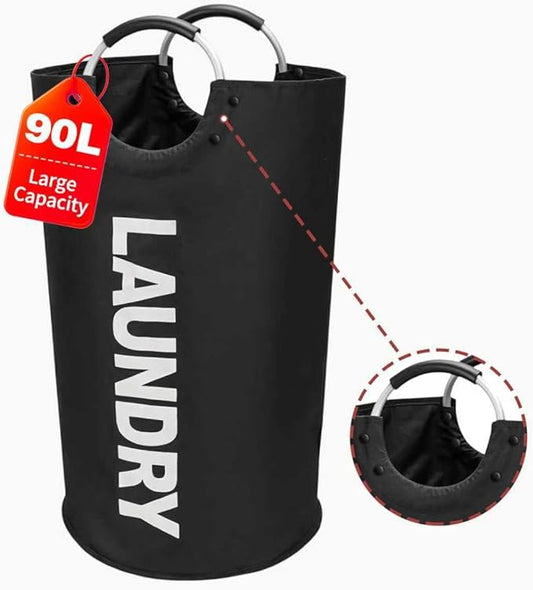 90L Large Laundry Basket Laundry Hamper Dirty Clothes Hamper with Handle Freestanding Collapsible Laundry Hamper 600D Oxford Fabric Waterproof with Handles Black (1-PACK)