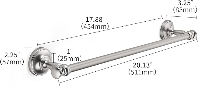 khtumeware 1 Pack Brushed Nickel Towel Bar 18 Inch Towel Rack for Bathroom Wall Mounted Thicken Steel Towel Rod Modern Home Decor
