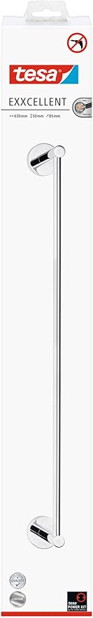tesa EXXCELLENT Towel Rail - self-Adhesive Metal Towel Ring for Bathroom - Chrome Metal - Simple Installation - 156 mm x 185 mm x 45 mm