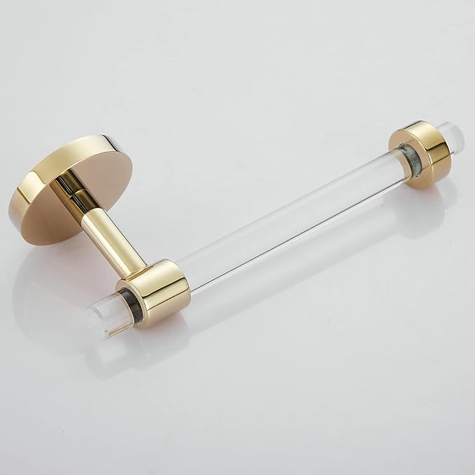 3 Pieces Bathroom Accessories Hardware Set Wall Mounted,Towel Rack 16 inches+Toilet Paper Holder+Hook,Acrylic and Brass,Gold Towel Bar Set SHUNLI
