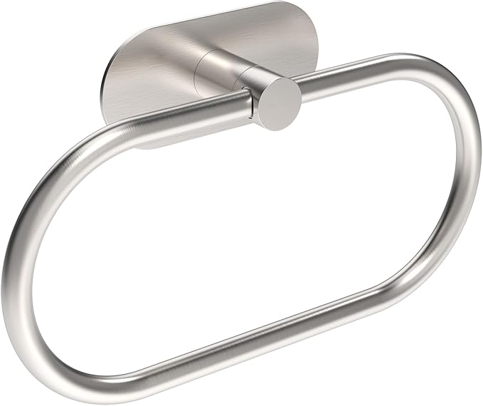 Adhesive Towel Holder for Bathroom Brushed Nickel No Drill Hand Towel Ring Stainless Steel and Zinc Alloy Self Adhesive Towel Hanger for Bath, Kitchen