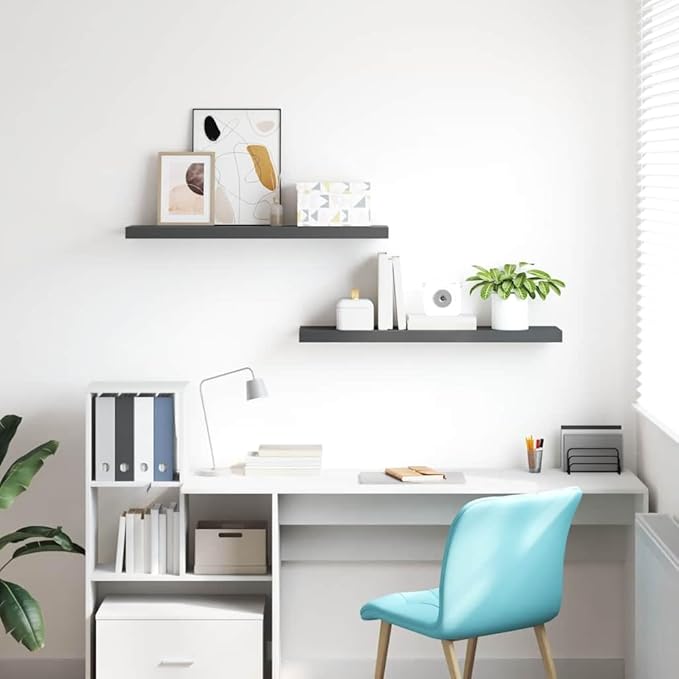 Floating Wall Shelves Set of 2, Modern High Gloss Gray Display Shelves 35.4 Inch, Invisible Mounting for Living Room Bedroom, Heavy Duty MDF Board for Books Decor Plants Photos Awards, Easy Install