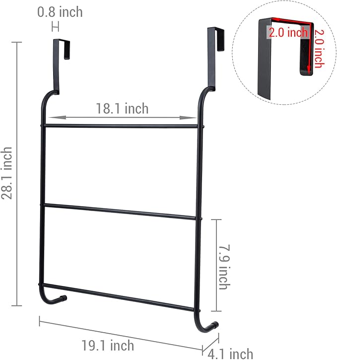 MyGift Over the Door Towel Rack, 3 Tier Modern Triple Towel Holder, Space Saving Bathroom/Laundry Room Clothes Drying Rack, Over Cabinet Towel Bar Hanger, Matte Black Metal