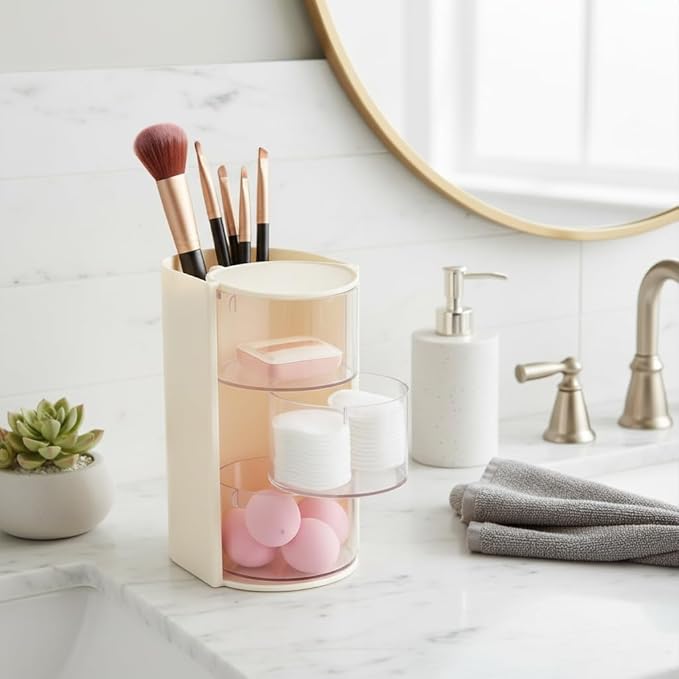 3-Layer(Yellow) Clear Hair Accessories Organizer,Hair Caddy Organizer,with Hair Brushes Holder Rotatable Small Jewelry Box for Hair Clip, Earring Necklaces, Makeup Brush, Hair Accessories.
