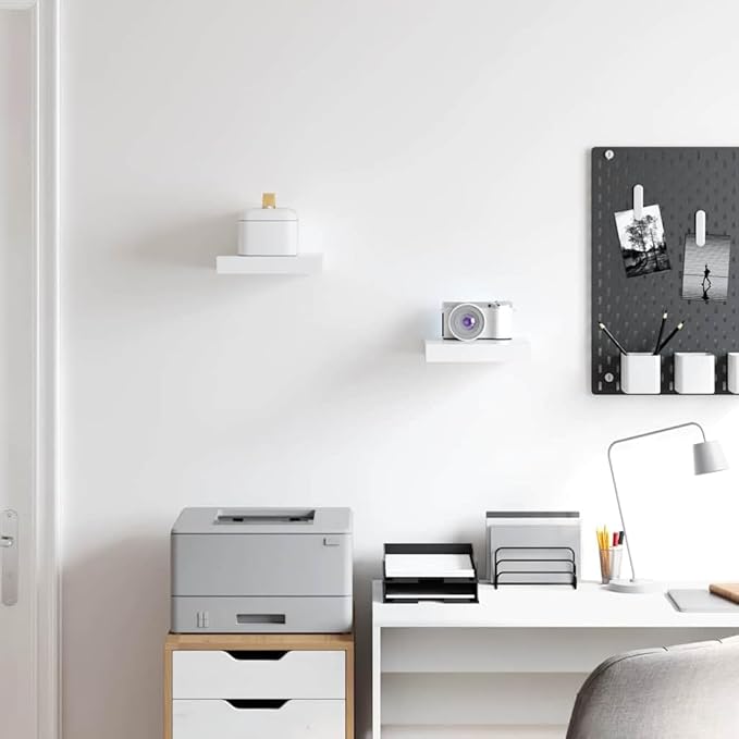 Wall Shelf Set of 2 Floating Shelves for Wall, Modern Minimalist Display Ledge for Bedroom, Living Room, Kitchen, White MDF Storage Organizers, 9.3 x 9.1 inch