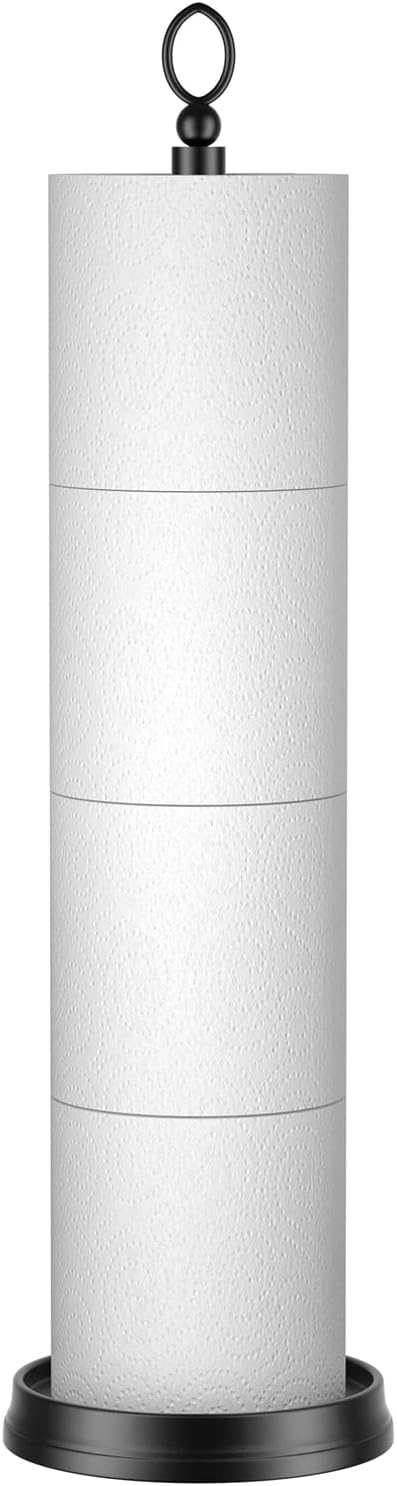 ROLABAM Heavy Weighted Toilet Paper Holder (with Reserve Function) Free Standing, Spare Toilet Paper Roll Storage Stand for Bathroom Total Height 22.5" ，Matte Black