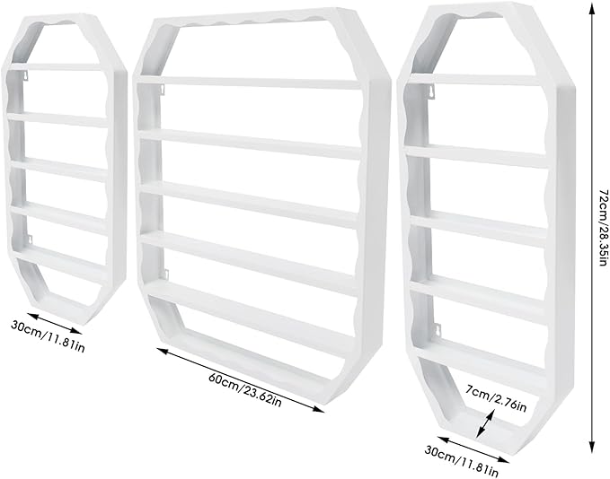 Wall-Mounted Nail Polish Rack, Set of 3 Octagonal White Nail Polish Shelf Lipstick Perfume Cosmetic Display Shelf for Home Spa Nail Salon Shop