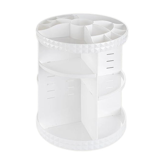 V-HANVER 360 Rotating Makeup Organizer Perfume Organizer White Cosmetic Storage Display Case Large Capacity Acrylic Beauty Holder Adjustable Partition Height for Bedroom Dresser or Bathroom Vanity