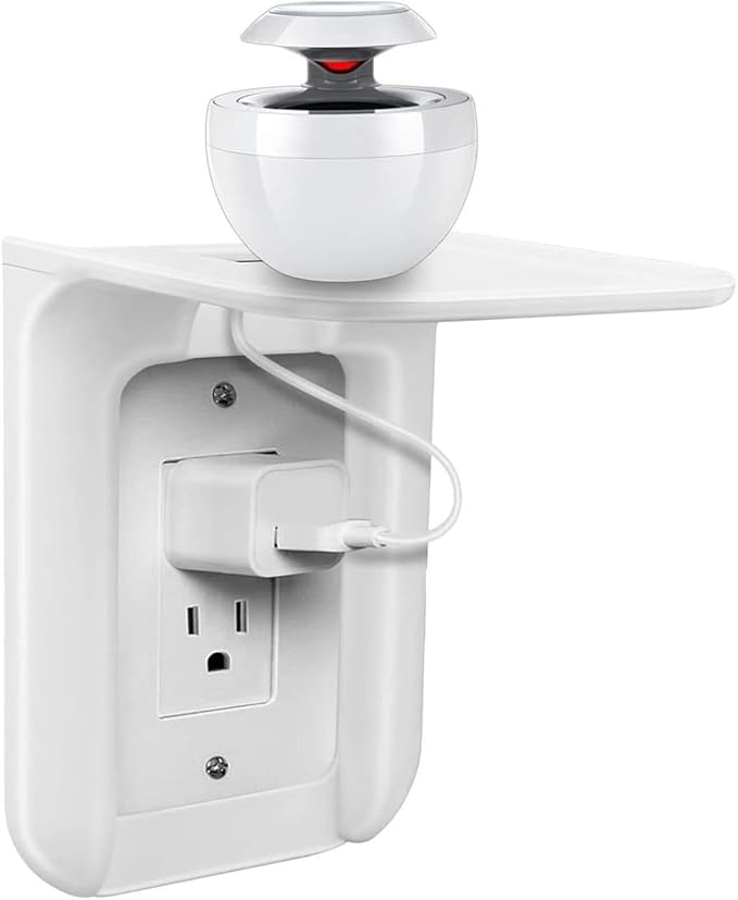 Outlet Shelf Wall Holder, Phone Charging Holder, Wall Shelf Organizer with Built in Cord Storage & Room for Bulky Plugs, Perfect for Bathroom, Kitchen