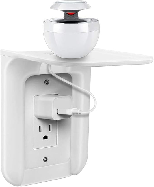 Outlet Shelf Wall Holder, Phone Charging Holder, Wall Shelf Organizer with Built in Cord Storage & Room for Bulky Plugs, Perfect for Bathroom, Kitchen