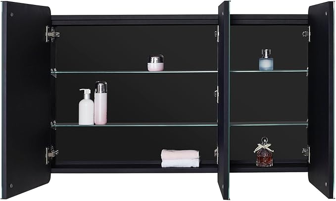 IDYLLOR Lighted Bathroom Medicine Cabinet with Round Corner Framed Mirror Door 40 x 25.5 inch, Recessed or Surface Mount, with Adjustable Glass Shelves
