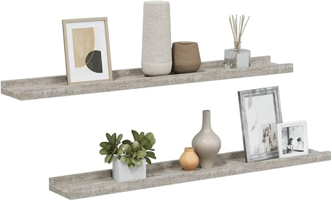 Wall Shelf Set of 2 Floating Shelves 31.5 Inch Modern Concrete Gray MDF Display Ledge for Bedroom Living Room Books Decor Minimalist Storage