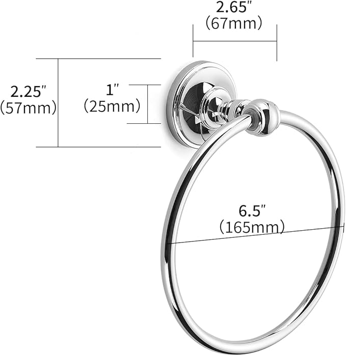 khtumeware 1 Pack Vibrant Polished Chrome Bath Towel Ring, Bathroom Hardware Accessories Heavy-Duty Hand Towel Holder for Bathroom, Modern Round Towel Hanger Wall Mounted