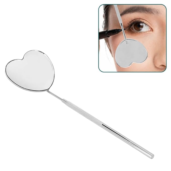 Professional Portable Stainless Steel Heart Shaped Lash Mirror, Anti Fog with Knurled Handle Design for Lash Extension, Makeup, Drawing, etc, Compact and Lightweight, Wonderful Gift for Girlfriends
