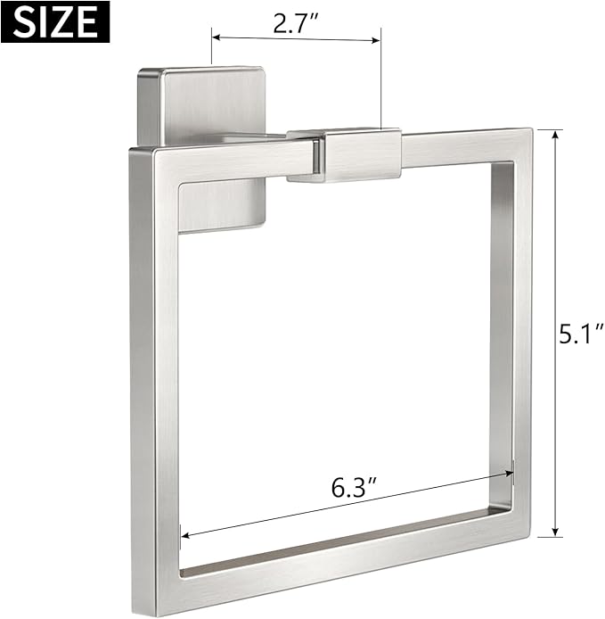 CHJgroup Bathroom Hand Towel Holder, Square 180?? Swivel Towel Rings for Bathroom Wall Stainless Steel Heavy Duty, Brushed Nickel