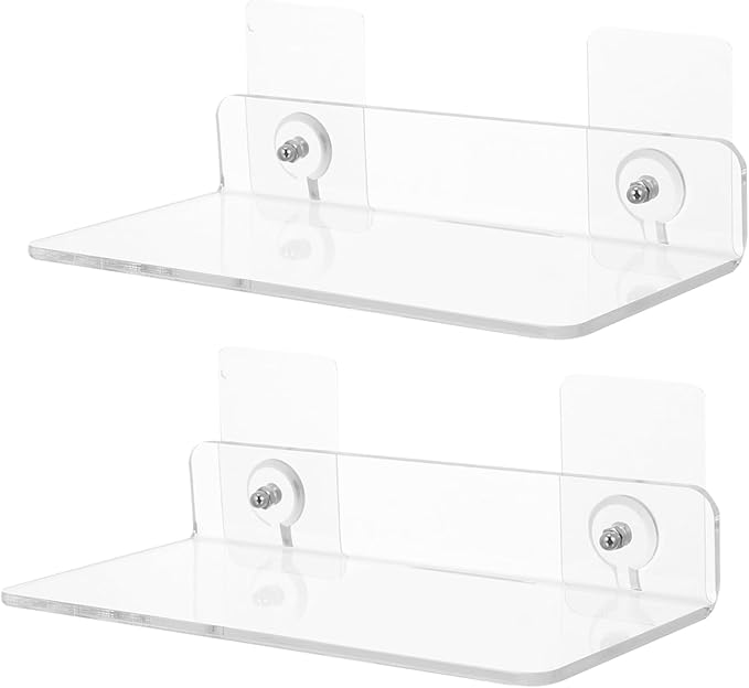 POPETPOP 8pcs Wall Mounted Acrylic Storage Shelf for Bathroom Easy to Install Multi-Functional Organizer for Shampoo Conditioner and Sundries