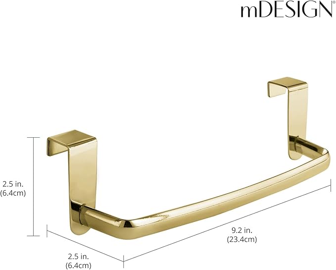 mDesign Steel Metal Wire Over Cabinet Towel Rack Storage Organizer - Hang on Cabinet or Door - Towel Bar Holder for Kitchen - Holds Hand Towels, Washcloths - Spira Collection, 2 Pack, Soft Brass