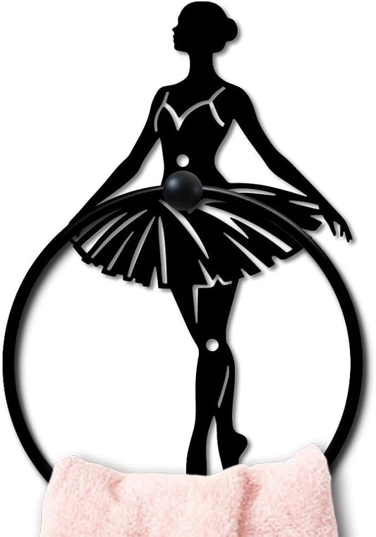 MAYJOYDIY Ballet Metal Towel Ring Round Eleglant Ballerina Hand Towel Holder Ring Hanger Black Vintage Towels Wall Organizer for Kitchen Bath Home Laundry Room Decors Gifts