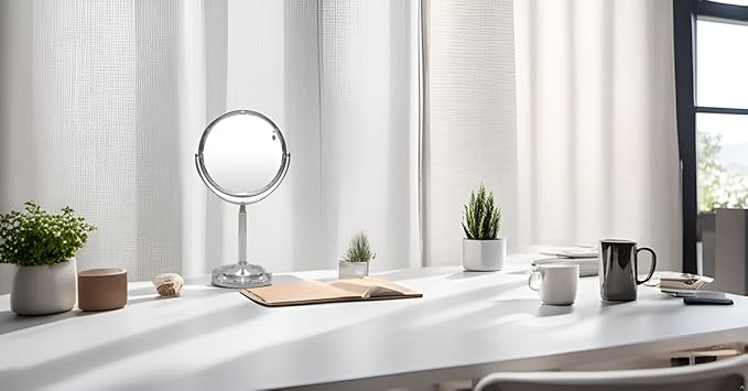 Indecor Home H Halston Stainless Steel Makeup Vanity Mirror 1X, 3X Magnification Round 360 Swivel Mirror for Desk, Bedroom, Bathroom Chrome