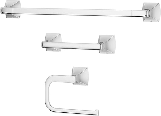 Pfister Bruxie 3-Piece Bathroom Hardware Set with Towel Bar, Towel Ring, and Toilet Paper Holder, Wall-Mounted, Polished Chrome Finish, BTBBIE3C