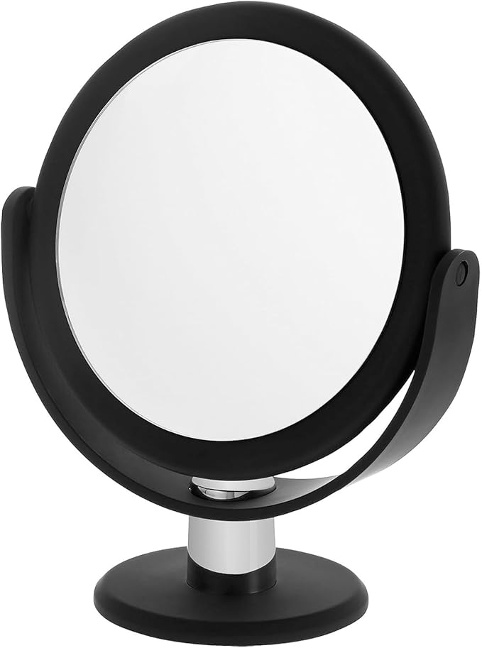 Danielle Creations Soft Touch Black Round Vanity Mirror, 10X Magnification