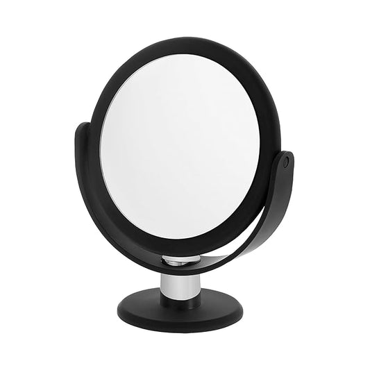 Danielle Creations Round Soft Touch Vanity Mirror Black & Silver, 1x/10x Magnification, Dual Sided Makeup Mirror, Compact Tabletop Cosmetic Mirror, 7.48 x 3.94 x 9.06 Inches