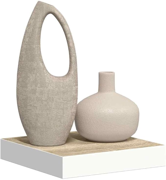 Floating Wall Shelf Modern Honeycomb Design Oak and White MDF Decorative Wall Mounted Display Shelves for Living Room Office 9.1 x 9.3 x 1.5 Inch