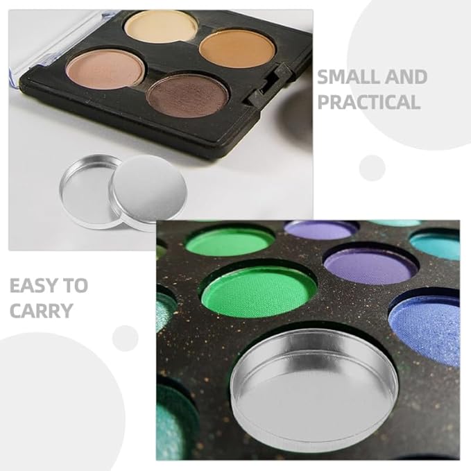 VOSAREA 30pcs Empty Round Metal Tin Palette Pans for Cosmetic Eyeshadow Blush and Lipstick 20mm Magnetic Organizer for DIY Makeup and Craft Projects