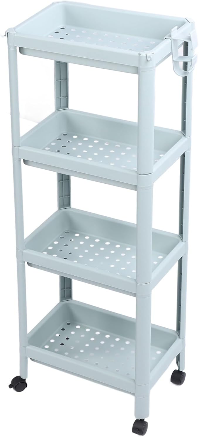 Storage Shelf for Bathroom, Open Shelf for Bathroom Storage, Independent Corner Shelf, Storage Shelf, Nordic Blue (2 (4 Layers (with Wheels))