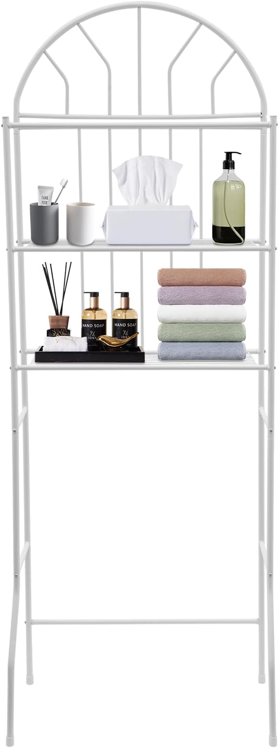 3-Tier Over The Toilet Storage Shelf, Freestanding Behind Toilet Bathroom Organizer Toilet Shelf Rack with Shelves for Toiletries Bathroom Laundry Restroom, White