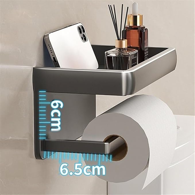 Bathroom Shelf, Toilet Paper Holder, Wall Mount Toilet Tissue Roll Holder with Shelf, Adhesive Modern Aluminum Tissue Roll Holder for Bathroom,Wall Shelves for Bathroom