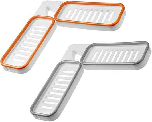 Wall-Mounted Foldable Corner Storage Rack 2pcs Punch-Free Bathroom Shelf Organizer with Drainage for Home, White Orange and White Gray