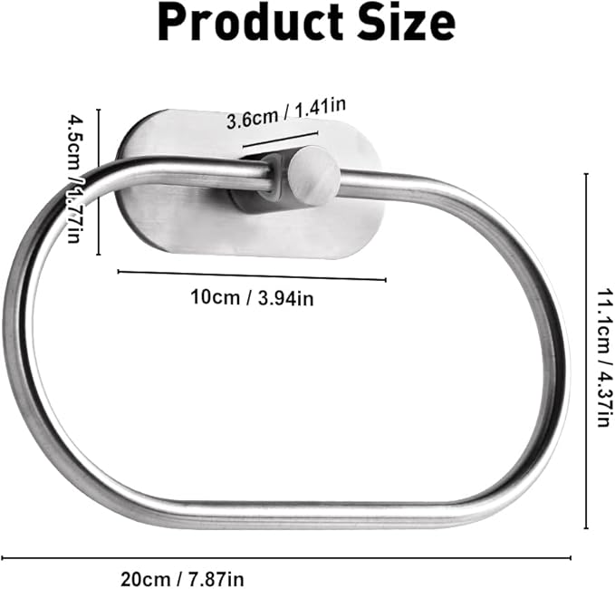 Abnaok 2Pack Self Adhesive Towel Ring for Bathroom Stainless Steel Adhesive Hand Towel Holder No Drilling Modern Hand Towel Hanger Stick on Wall Brushed Nickel