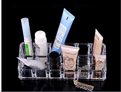 Clear Acrylic Lipstick or Brush Holder Display Stand Cosmetic Organizer with 12 Compartment for Lipstick, Brushes, Bottles