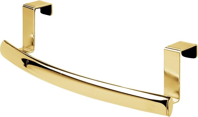 mDesign Steel Over Door Curved Towel Bar Storage, Hanger for Cabinet or Cupboard, Holder Rack for Kitchen, Bathroom - Holds Hand/Dish Towels, Washcloths - Spira Collection - Soft Brass