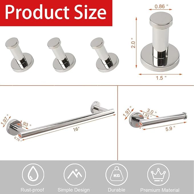 Self Adhesive Bath Towel Bar, Stainless Steel Towel Racks for Bathroom Sticky & Wall Mounted Install Towel Holder,Heavy Duty Towel Rod Rustproof Towel Hanger for Bathroom(Chrome, 16In)