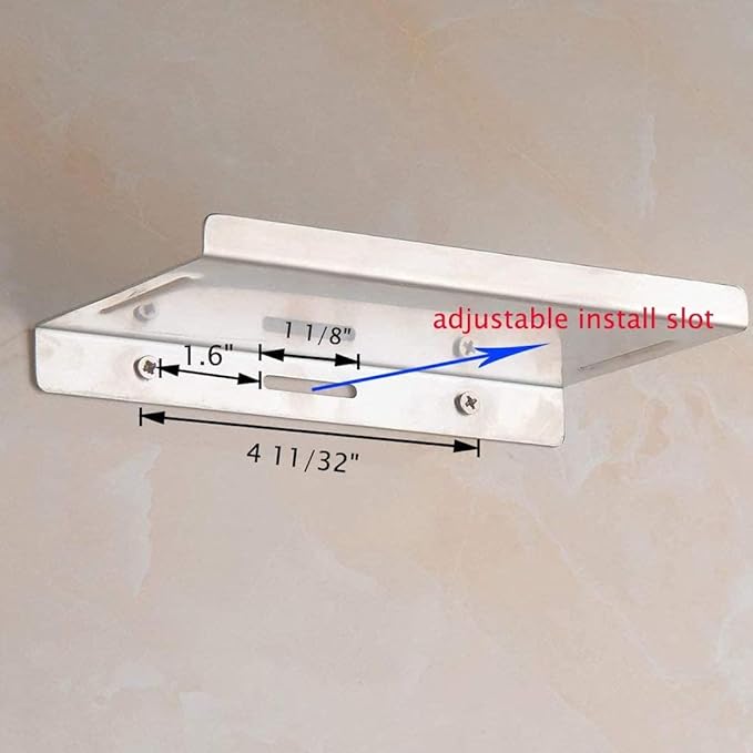 Bathroom Small Cell Phone Shelf Stainless Steel Anti-Slip Phone Holder Stand Wall Mounted for Small Speaker Smartphone Baby Wipes, Brushed