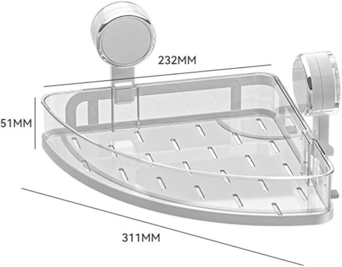 Minhe Bathroom Shelf No-Drill Wall Caddy with Strong Suction Cups for Renters Small Spaces and Rental Homes Transparent Corner Storage Solution for Bathroom Kitchen Office(White)