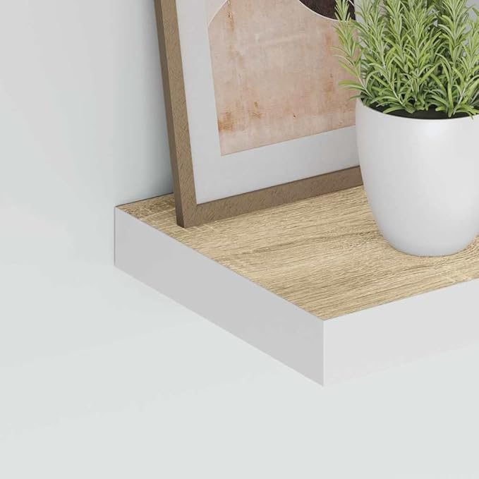 Floating Wall Shelves Set of 4, Modern Invisible Mounting Oak White Display Shelves for Living Room Bedroom, 9.1x9.3x1.5 Inch Honeycomb MDF Storage Rack for Books Decor