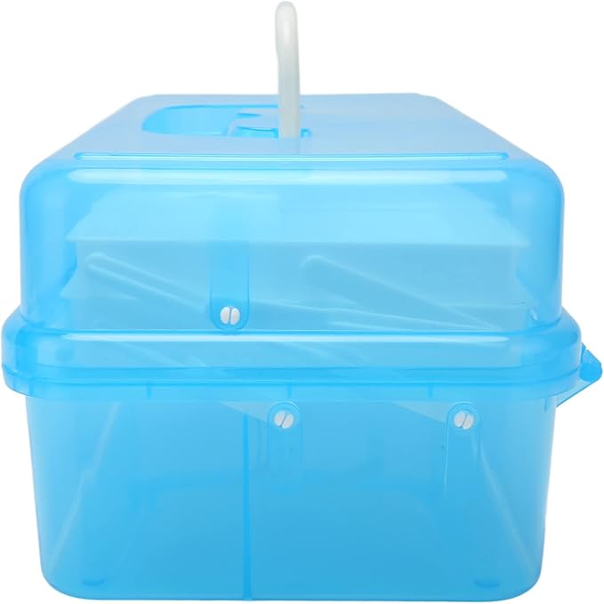 Zerodis 3 Layers Storage Box, Transparent Lid Plastic Portable Storage Box Sturdy Non Deformable Storage Case with Handle Art Craft Storage Box for Cosmetics Jewelry Nail Tools (Blue)