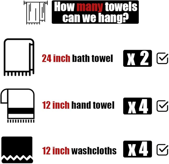 JQK Double Towel Bar 27 Inch, Matte Black Useable Length 24 Inch 304 Stainless Steel Thicken 0.8mm Bath Towel Rack for Bathroom, Towel Holder Wall Mount, TB100L24-PB