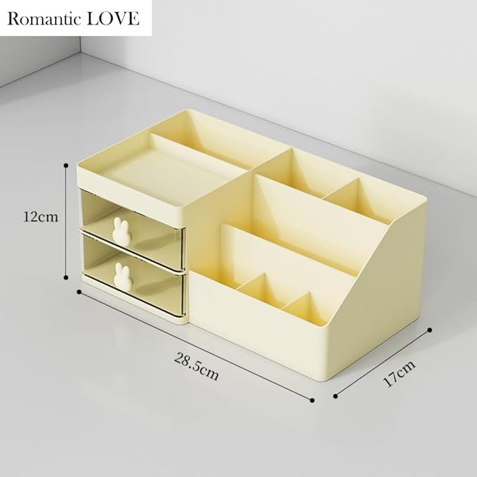 Romantic LOVE Makeup Organizer with Drawers Large Capacity Countertop Organizer for Vanity Bathroom and Bedroom Desk Cosmetics Organizer (Yellow)