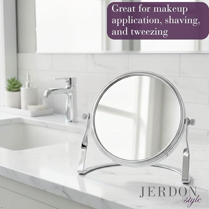 JERDON Small 5X Magnifying Mirror - 5.5" Makeup Mirror in Chrome Finish - Model MC113C