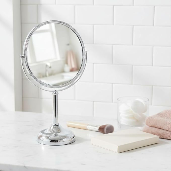 JERDON Two-Sided Tabletop Makeup Vanity Mirror - 10X-1X Magnification & Swivel Design - 6-Inch Diameter Portable Mirror – Polished Chrome Finish - Model JP910CB