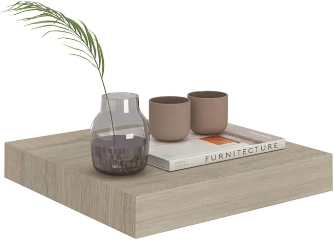 Floating Wall Shelves 2 Pack Oak Wood Look Display Rack with Invisible Mounting System for Living Room Bedroom Office Decor 9.1x9.3 Inches