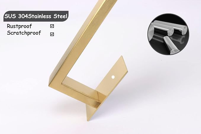 Bathroom Towel Bar Self Adhesive, No Drilling Towel Rack Easy to Install,Hand Towel Holder Made of Premium Stainless Steel Sticky on Hand Towel Hanger for Kitchen, Toilet.(24IN, Gold)