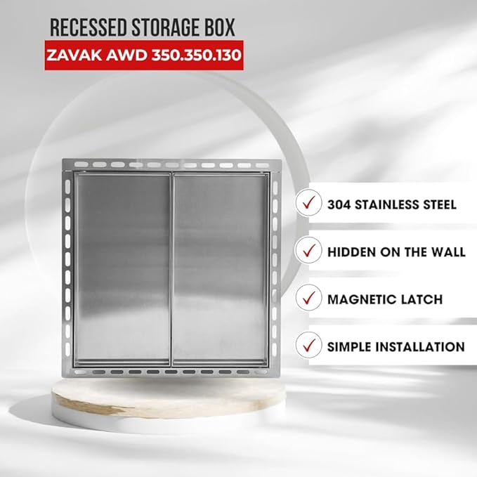 ZAVAK Recessed Wall Niche with Tileable Door in Bathroom, Double Door, Made from 304 Stainless Steel