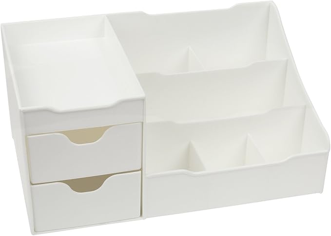 Mantello Cosmetic Storage Organizer - Sitting on Your Vanity, Bathroom Counter or Dresser - Easily Organize Your Cosmetics, Jewelry, Hair Accessories (White)